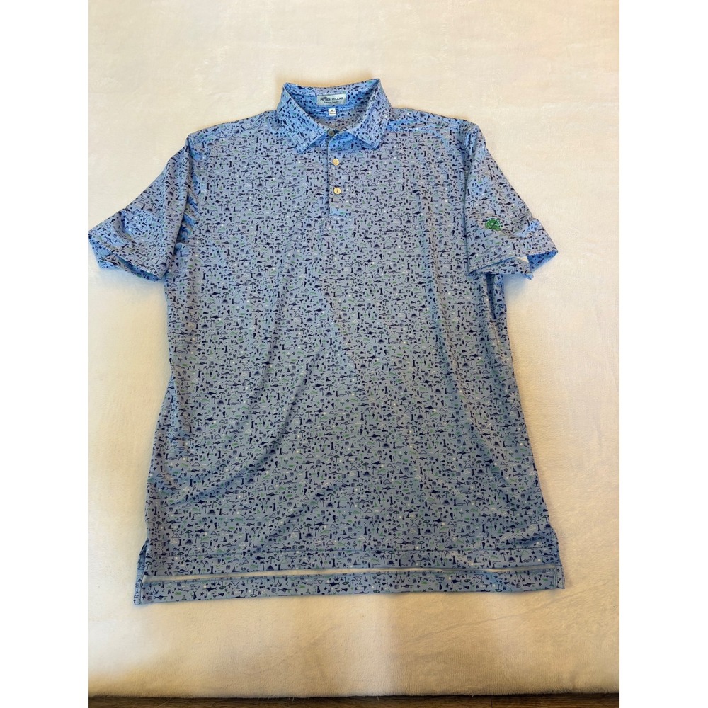 Peter Millar Summer Comfort Mens Blue Beach Nautical Print Golf Polo Shirt M